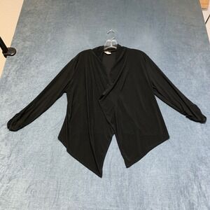 Michelle Lynn Cardigan Sweater Womens Large Black Stretch Shawl Lapel Open Front